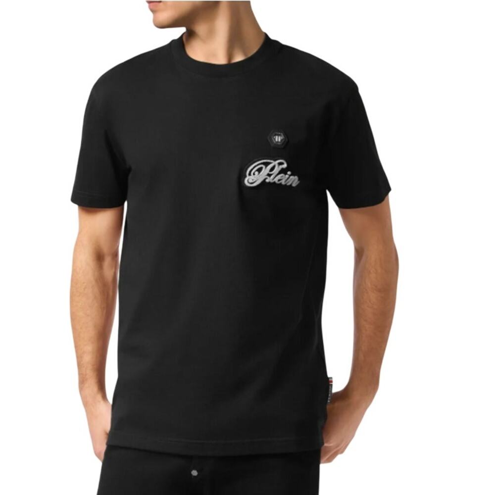 Philipp Plein Men's Black Printed Signature Round Neck T-Shirt Size L